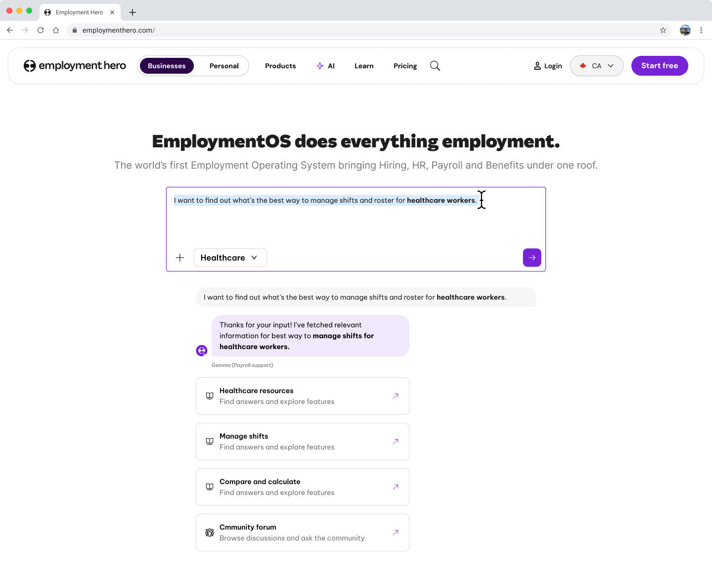 AI Interaction System — chat interface