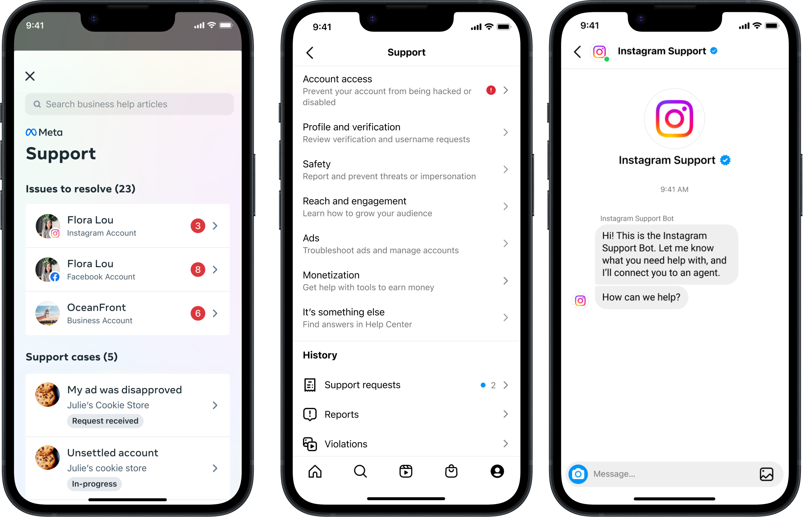 Unified support system — mobile screens